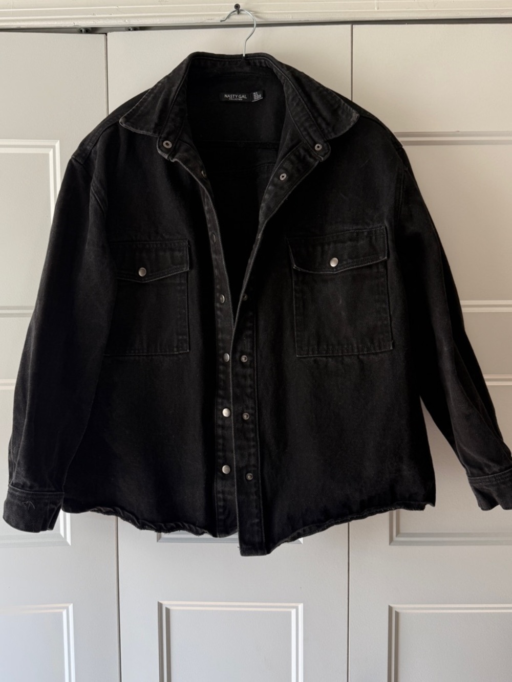 Nasty Gal Black Washed Oversized Shirt Jacket - SZ S